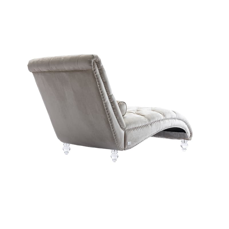 Beige 63.98" Buttons Tufted Chaise Lounge Chair with Pillow