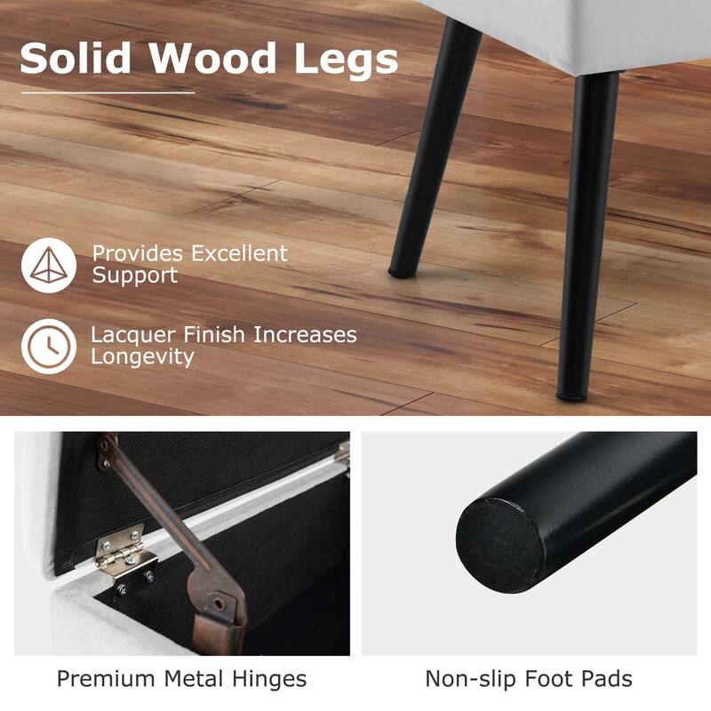 Costway 2 PCS Velvet Vanity Stools with Storage Solid Wood Legs - See Details