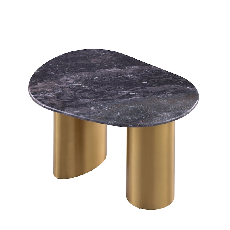 Furniture of America Luvien Modern Grey Sintered Stone Top End Table with Gold Legs