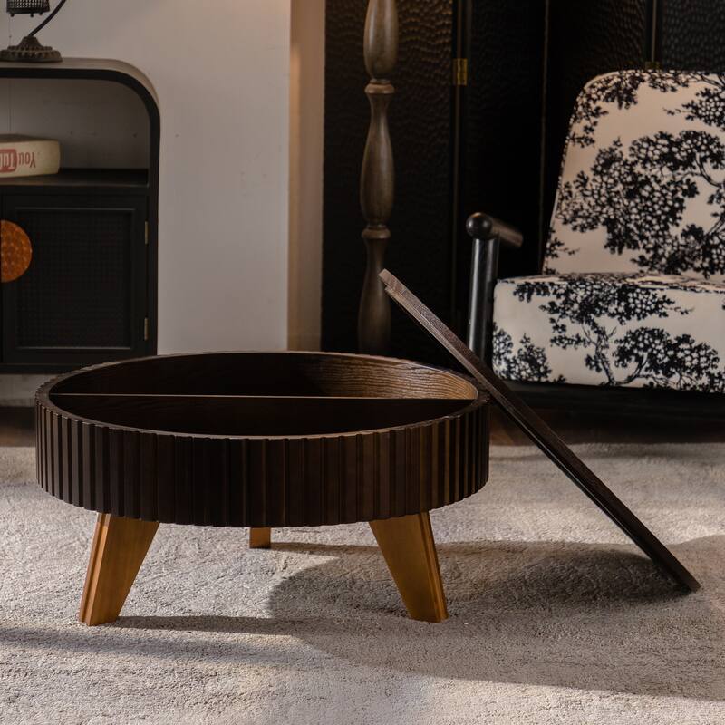 31.5" Retro Round Coffee Table with Storage Space, Suitable for Living Room and Office