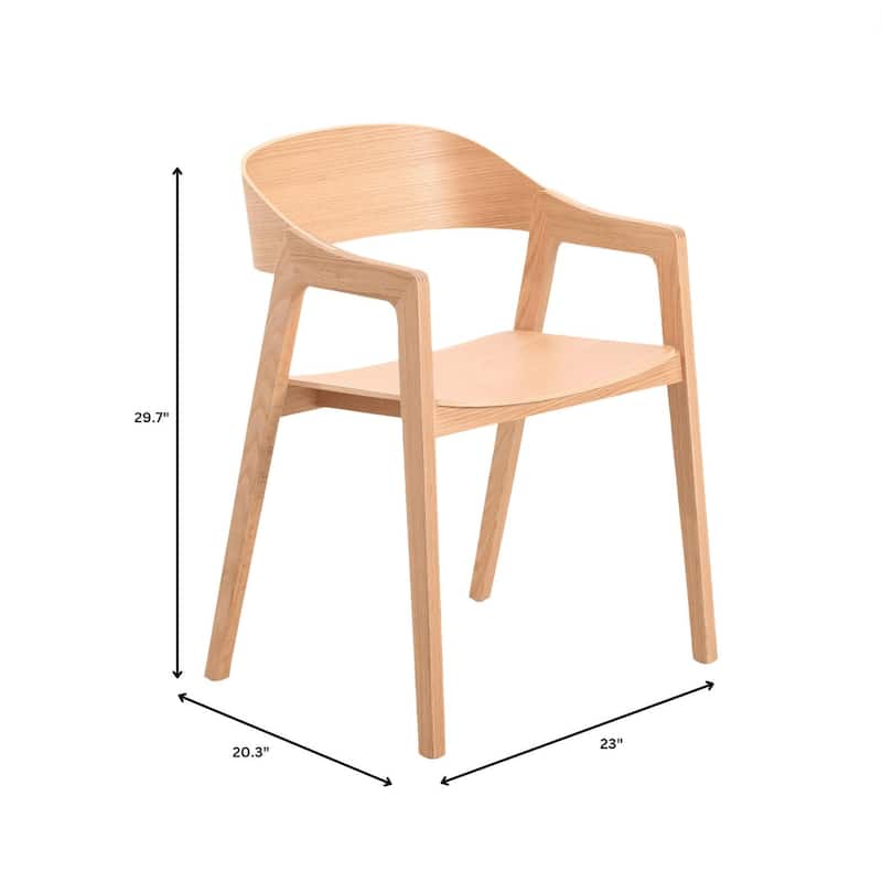 Dining Chair in Oak Wood with Open Back Design and Armrests Set of 2 Rivo Series