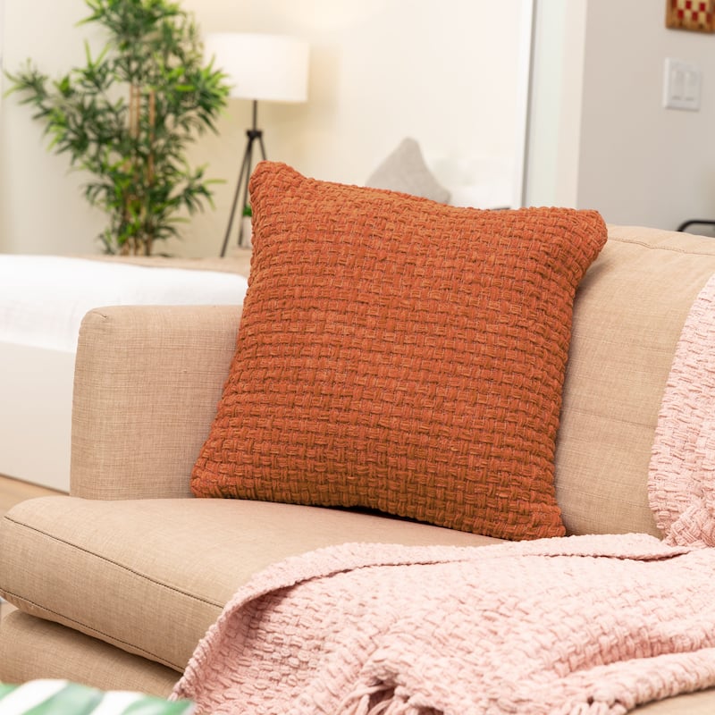 Fabstyles Chenille Basketweave Polyfill Cushion - 18x18 - Rust - Single