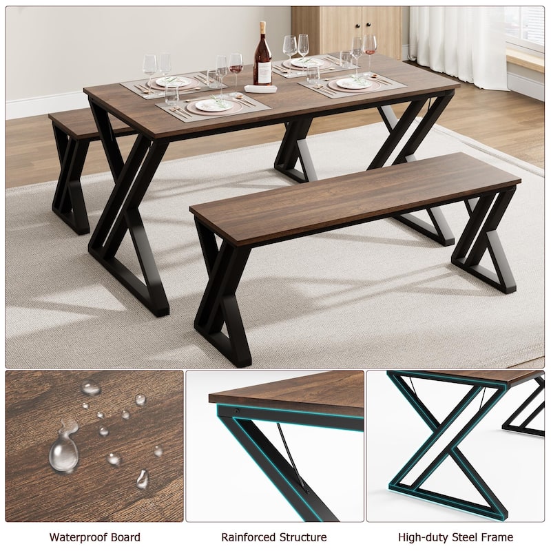 Dining Table Benches Set for 4