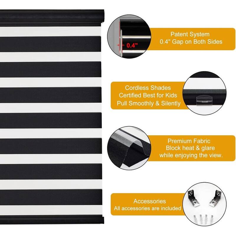 Cordless Zebra Blinds for Windows Free-Stop Roller Windows Shades - 35" W X 64" H