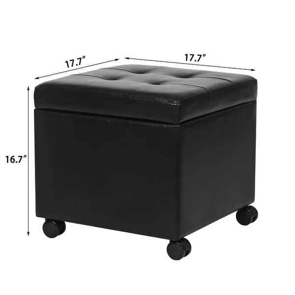 dimension image slide 6 of 15, Adeco Bonded Leather Storage Ottoman Square Tufted Cube Footstool