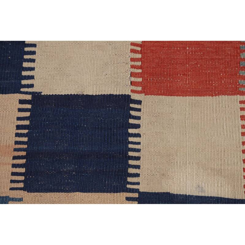 Checkered Kilim Qashqai Persian Vintage Rug Hand-Woven Wool Carpet - 4'10"x 7'10"