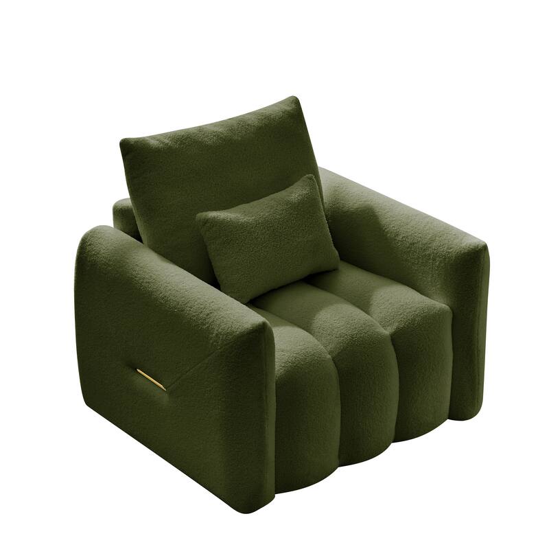 38.1" Army Green Teddy Fabric Modern Lounge Chair with Pillow for Multi-Scene Use