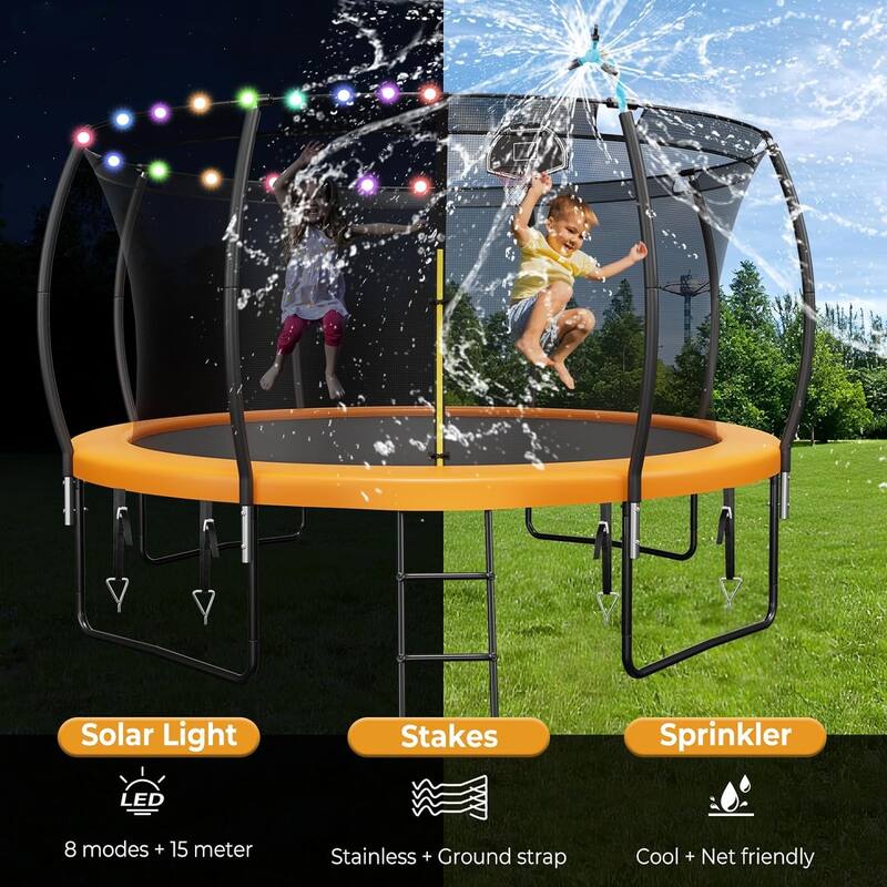 10FT/12FT Upgrade Outdoor Trampoline for Kids and Adults, Pumpkin Trampolines with Curved Poles