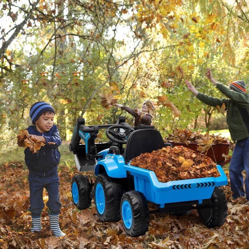 12V Kids 3 in 1 Ride on Excavator & Tractor with Detachable Trailer