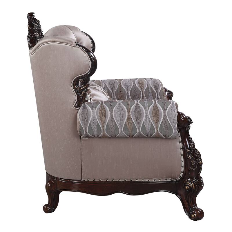 Ferria Light Taupe and Antique Oak Loveseat with 3 Pillow