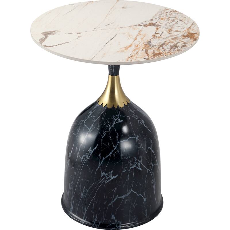 Oslo Round Side Table 18-Inch Sintered Stone Tabletop Side Table with Stainless Steel Pedestal Base - Stone Black