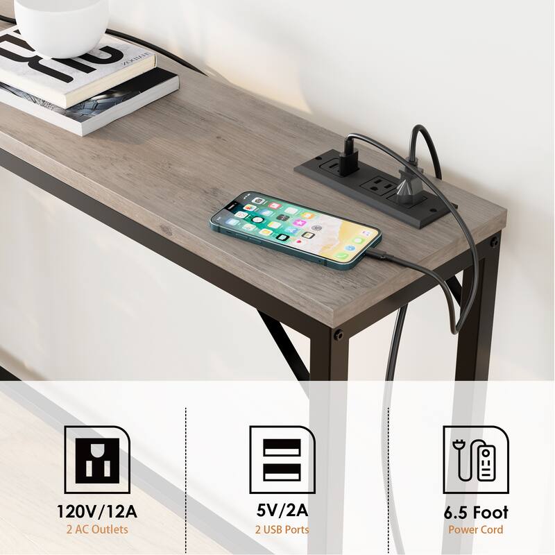 Console Table with Outlet & USB Ports Narrow Sofa Table