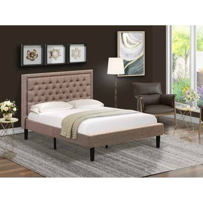 Full Size Bed - Linen Fabric Upholstered Headboard - Dark Khaki - Button Tufted Design - Modern Bedroom Furniture