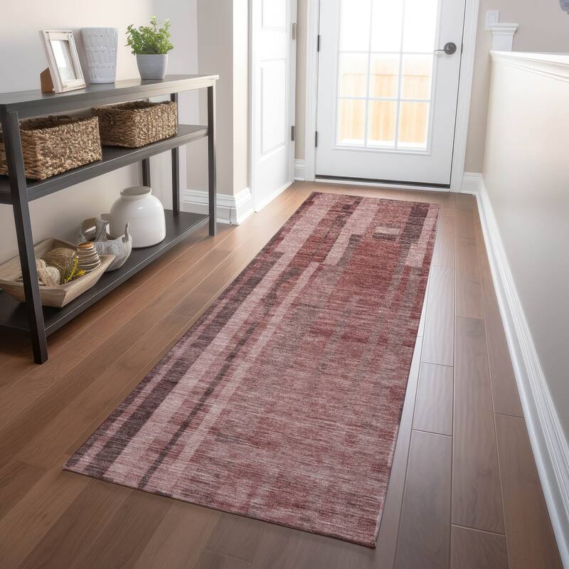 Machine Washable Indoor/ Outdoor Modern Stripes Chantille Rug - Paprika - 2'3" x 7'6"