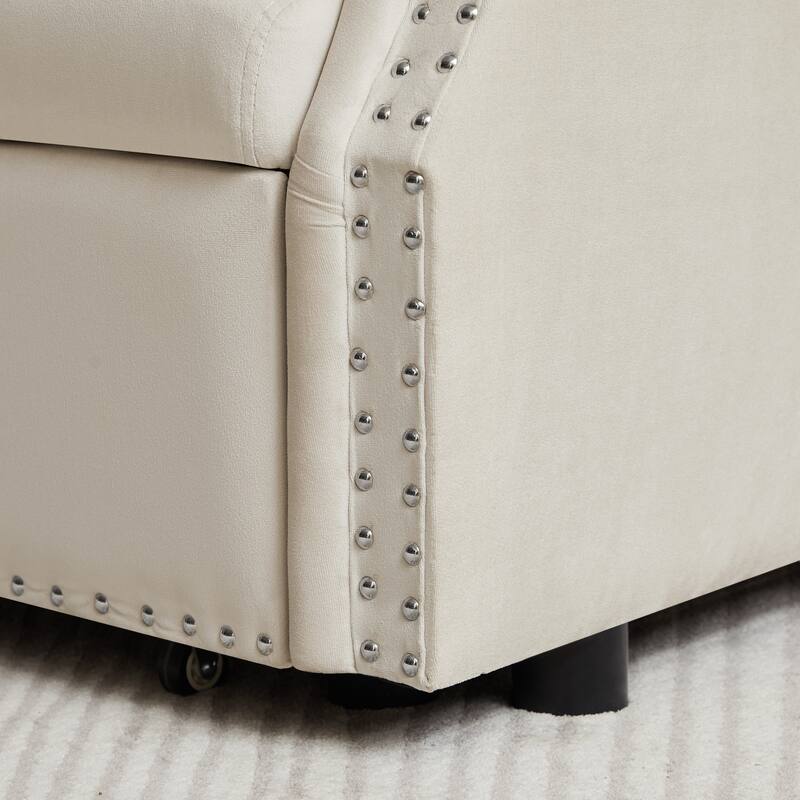 Velvet Convertible Loveseat Sleeper sofa with 2 Lumbar Pillows, Adjustable Pull-Out Bed and Removable Armrest