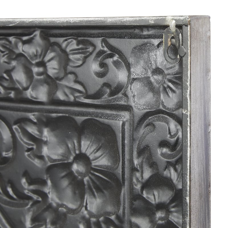 Metal Floral Embossed Home Wall Decor with Gray Backing - Grey or Silver - Roche River Decor