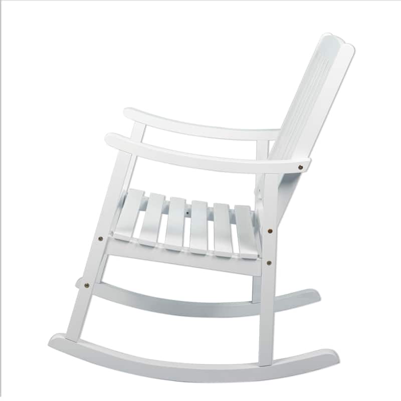 Perry Classic Slat-Back 300-Lbs Support Acacia Wood Patio Outdoor Rocking Chair, by JONATHAN Y - 22.4"