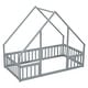 preview thumbnail 13 of 16, Wood House-Shaped Twin Floor House Bed with Fence,Guardrails,Kids and Baby