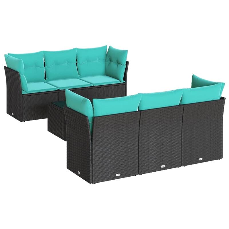 vidaXL 7 Piece Patio Sofa Set with Cushions Black Poly Rattan - 24.4 x 24.4 x 27.2