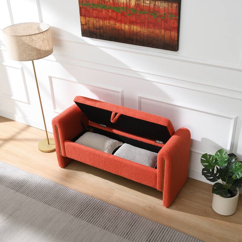Modern Teddy Upholstered Bed End Bench with Storage and Arms