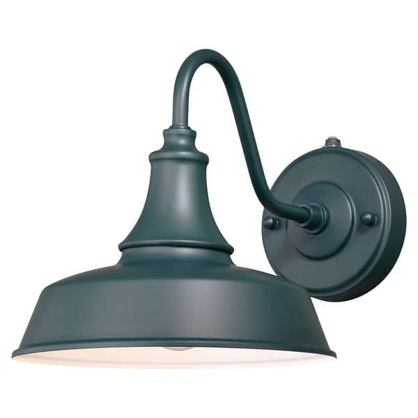 slide 2 of 9, VAXCEL Dorado 1-Light Hunter Green and White Dusk to Dawn Sensor Farmhouse Outdoor Wall Sconce, Gooseneck Shade, Dark Sky Hunter Green and White - 9-in W x 9-in H x 13.25-in D