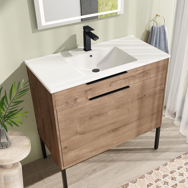 32"36" in. W x 18.3in. D Classic Rectangular Integrated Ceramic Bath Basin Sink Vanity Top