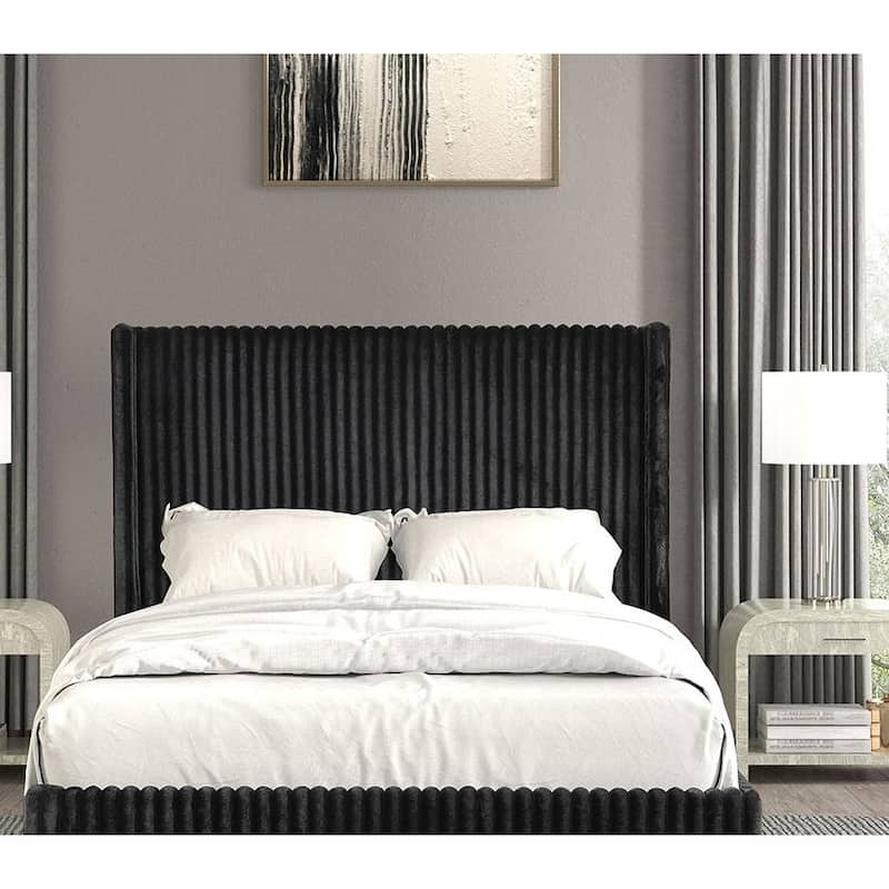 Contemporary Black Finish Upholstered Bed 1PC