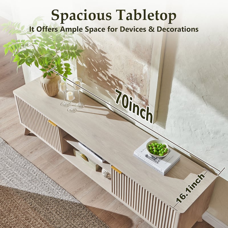 70" Modern Fluted TV Stand for Living Room, Wood Entertainment Center