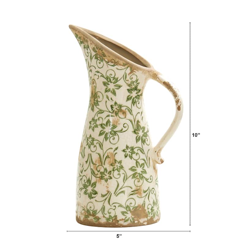 6.5" Tuscan Ceramic Green Scroll Pitcher Vase