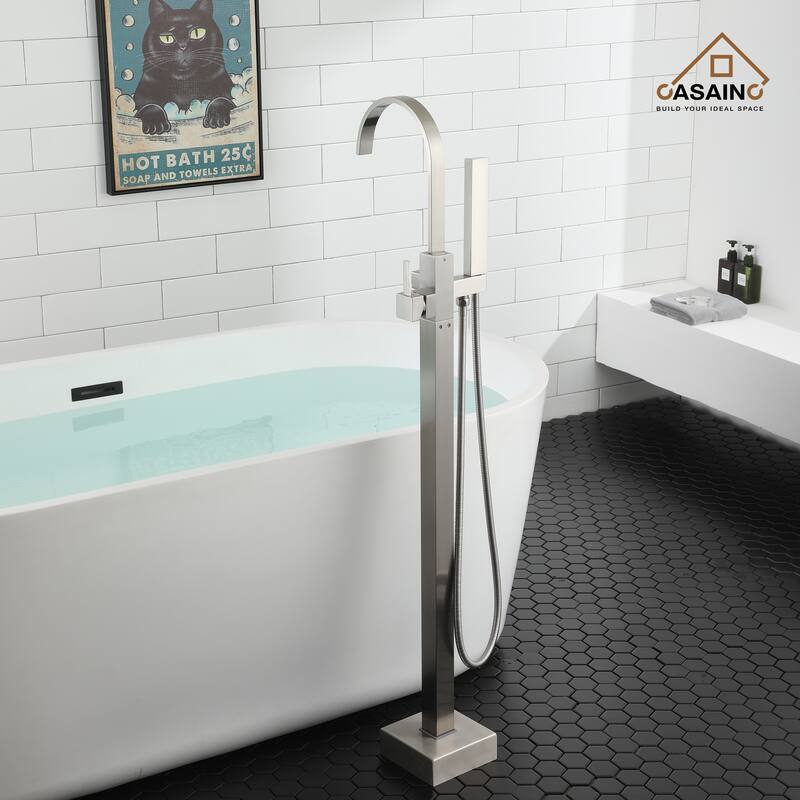 CASAINC Single-Handle Floor-Mounted Bathtub Faucet High Flow Bathroom Tub Filler with Hand Shower