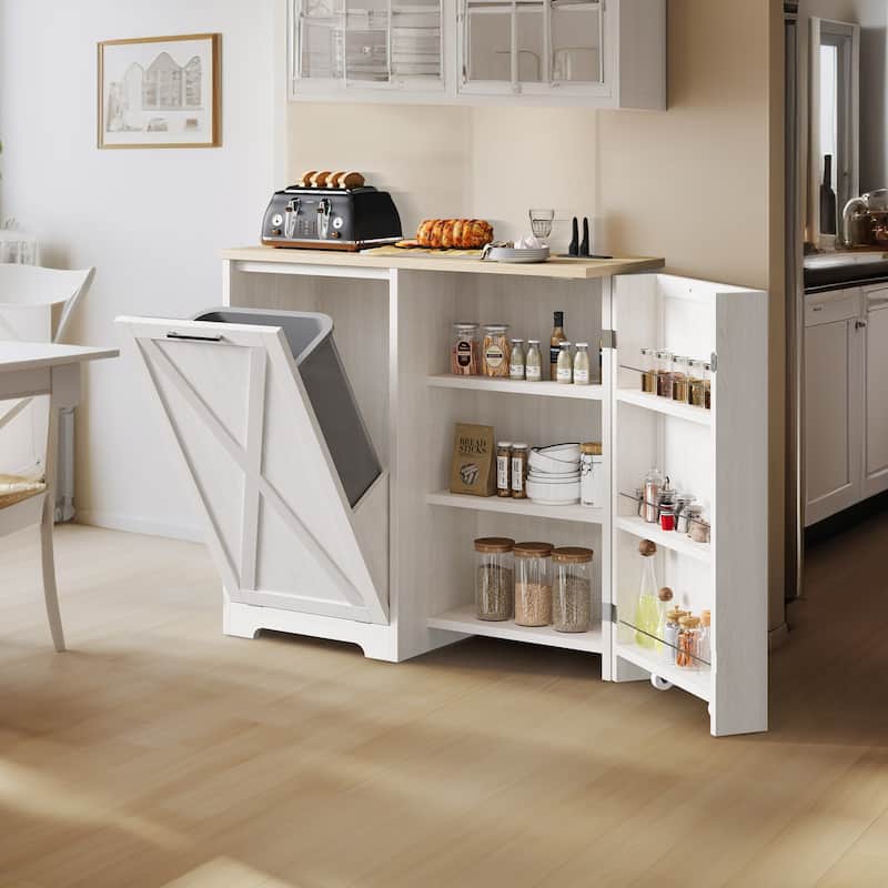 Kitchen Tilt Out Trash Bin Cabinet with Power Outlet