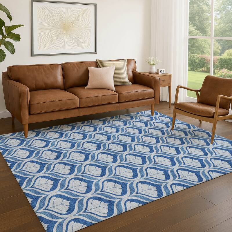 Machine Washable Indoor/ Outdoor Modern Trellis Chantille Rug
