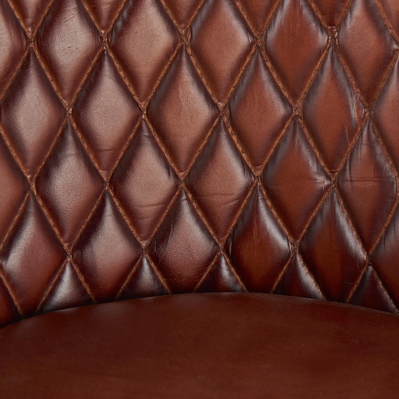 Leather Round Diamond Tufted Bar Stool with High Back and Black Metal Legs - Set of 2 Brown or Dark Brown - Roche River Decor