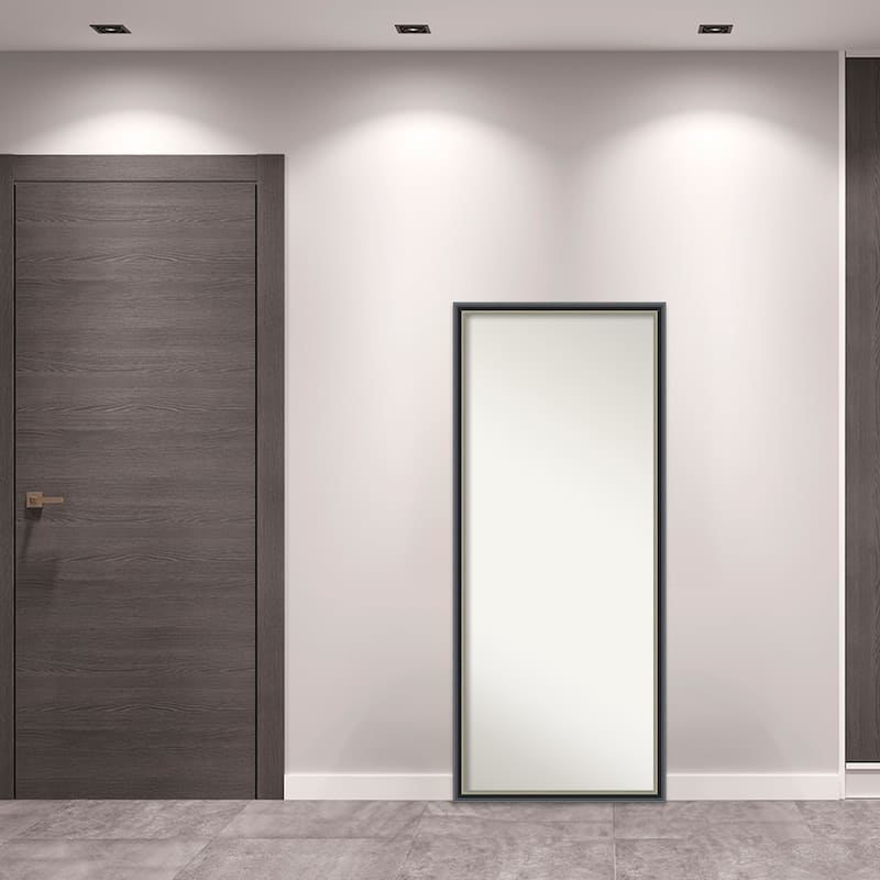 Theo Black Silver Non-Beveled Wood Framed Full-Length Floor Leaner Mirror - Theo Black Silver - Glass Size 24x60