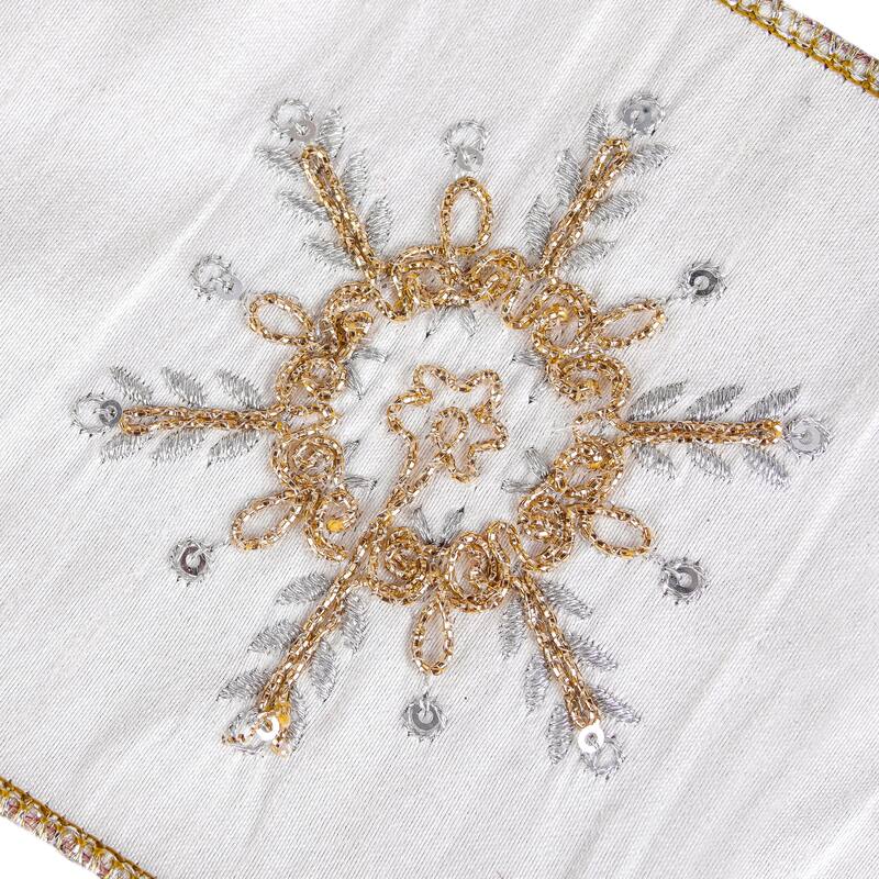 HGTV Home Collection Joyuex Snowflake Embroidered Dupioni Ribbon, Ivory, 4 in - 4 in