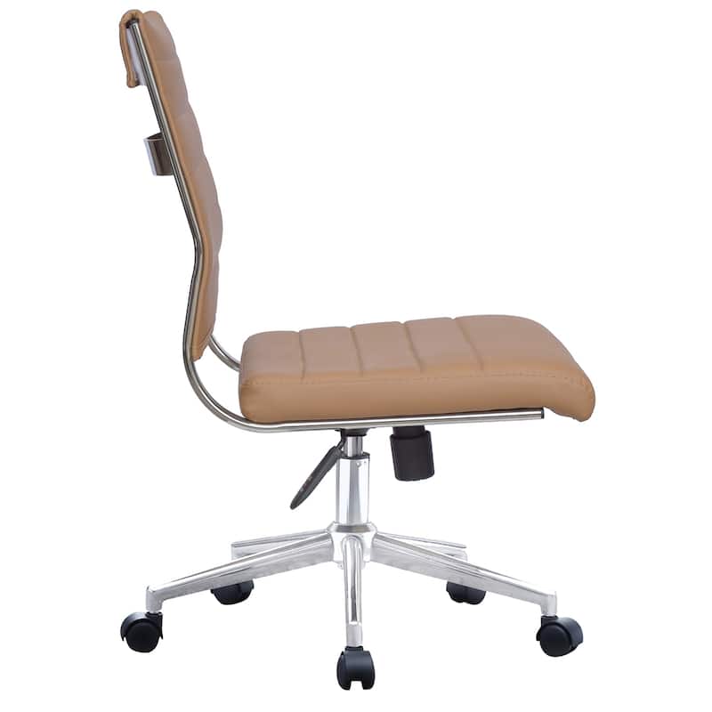 Set of 2 Modern Ergonomic Executive Mid back PU Leather Office Chairs No Arms Rest Tilt Adjustable Height With Wheels