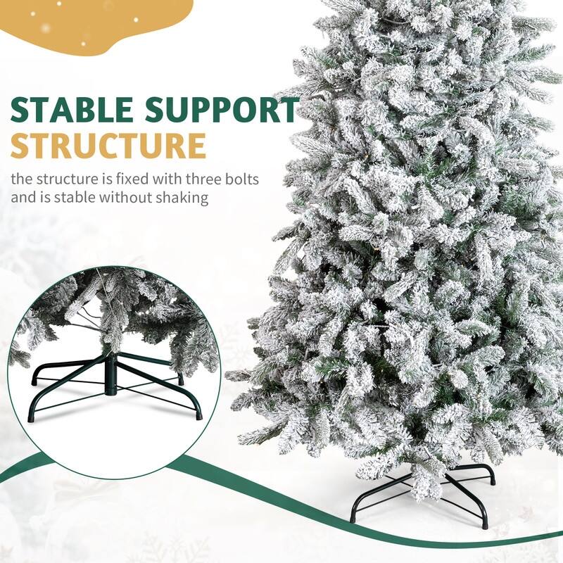 7 FT Snow Flocked Pre-lit Artificial Pencil Christmas Tree, Hinged Xmas Pine Tree for Holiday Party Office Home, Snowy Green