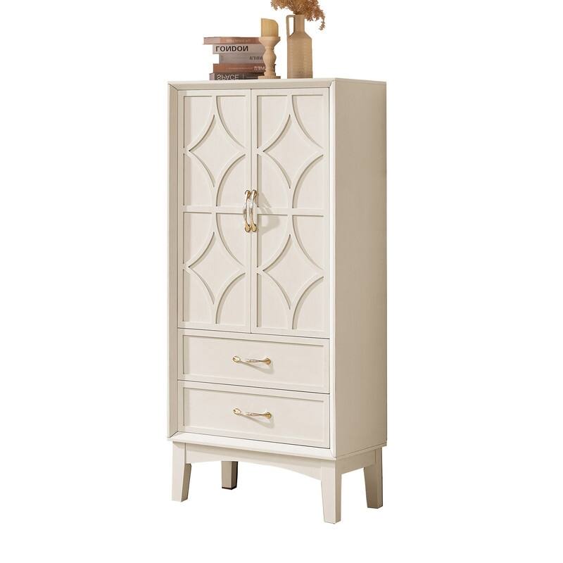 Mid Century Modern 53.5" Tall Kitchen Pantry Storage Cabinet with Doors and Drawers for Entryway Living Room Kitchen Garage