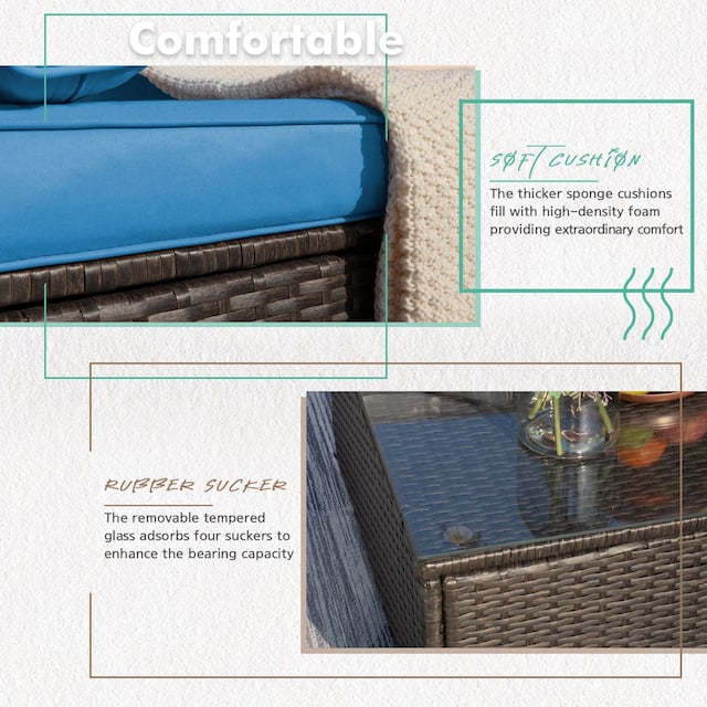 5 Pieces Patio Sets Outdoor Sectional Sofa Manual Weaving Rattan