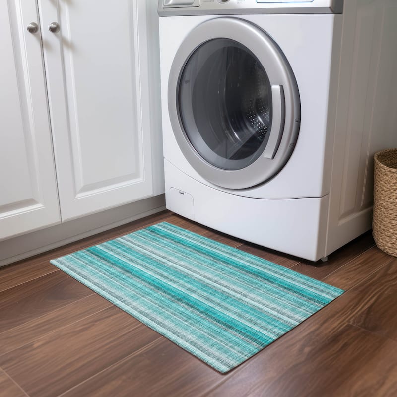 Machine Washable Indoor/ Outdoor Striped Chantille Rug
