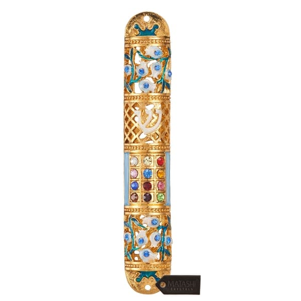 Matashi Hand Painted 6" Enamel Mezuzah Embellished with Multi Colored
