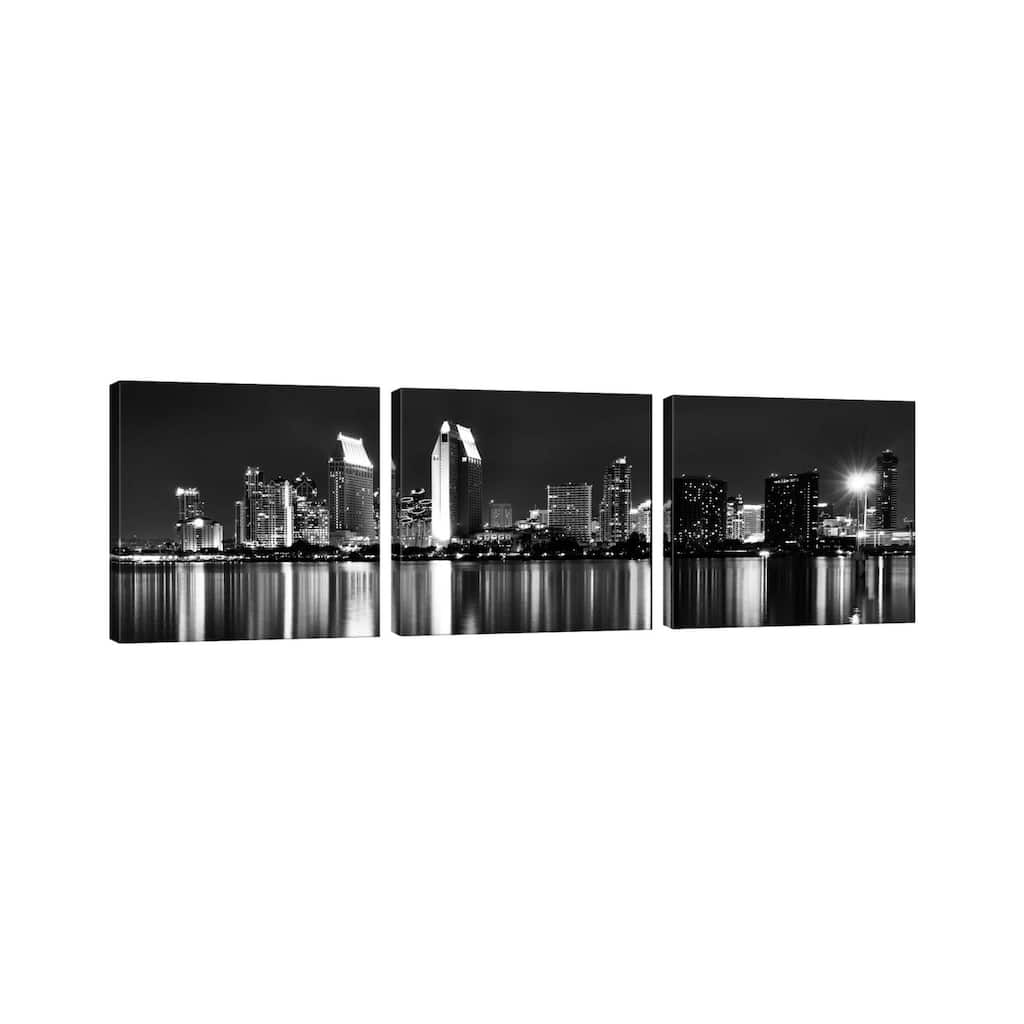 iCanvas "San Diego Panoramic Skyline Cityscape (Black & White - Night)" by Unknown Artist 3-Piece Canvas Wall Art Set