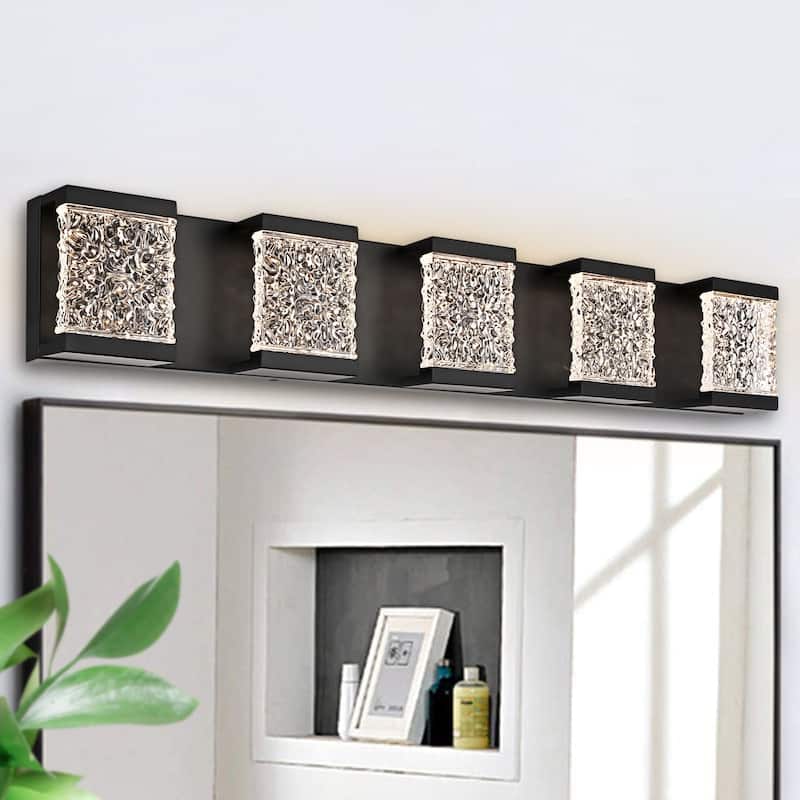 32" 5-Light LED Vanity Light with Crystal Glass - Black