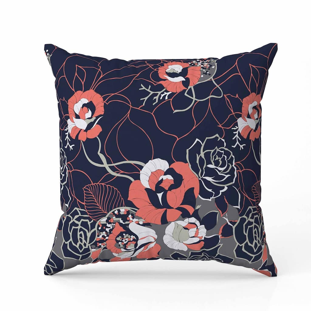 Regal Rose Retreat Indoor/Outdoor Reversible Throw Pillow Indigo and Red