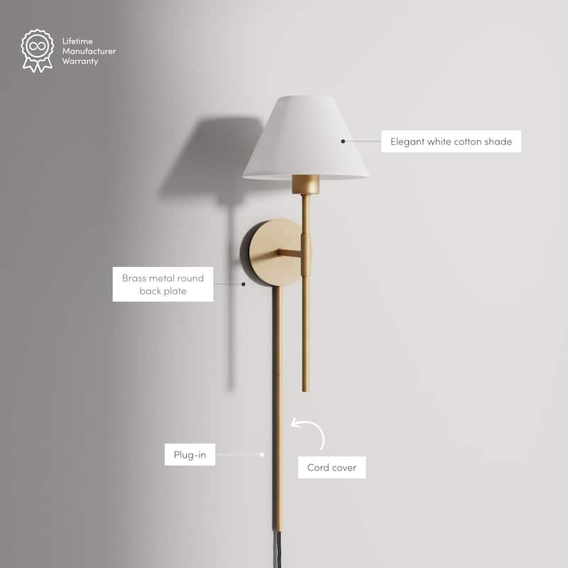 Nathan James Millie Plug-in Wall Sconce, Wall Mounted Bedside Reading Lamp with Cotton Shade
