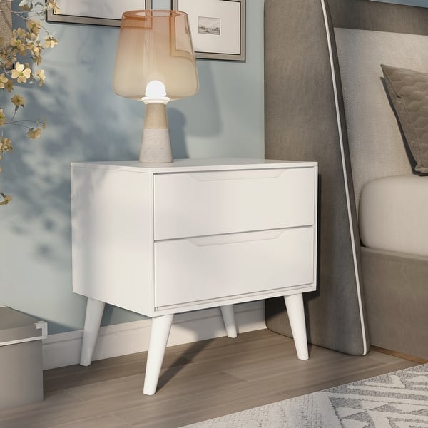 slide 4 of 33, Bodo Mid-century Modern Wood 2-Drawer Nightstand by Carson Carrington White