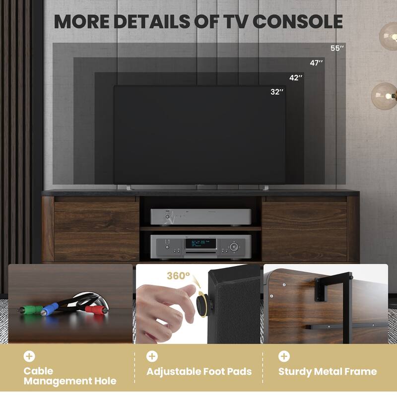 Costway TV Stand Entertainment Media Console w/ 2 Cabinets & - 47.5'' x 16'' x 18''