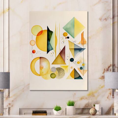 Designart 'Yellow Multi Shape Abstract I' Modern Geometric Metal Wall Art