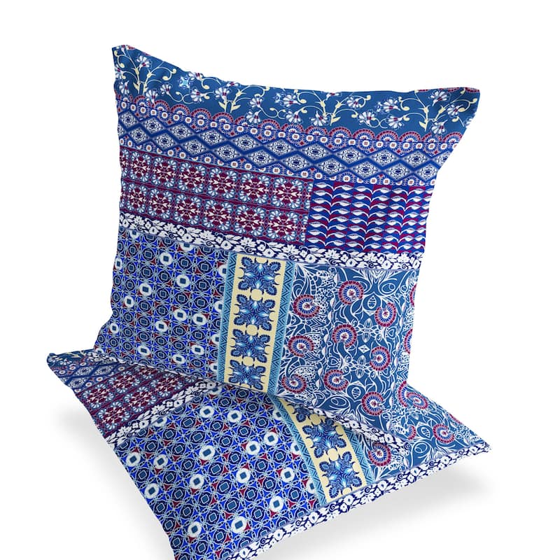 HomeRoots Set of Two 16" X 16" Blue and White Blown Seam Floral Indoor Outdoor Throw Pillow - 16.00' X '16.00' X '5.00