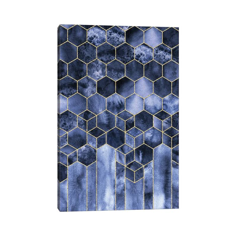 iCanvas "Modern Geometric Navy Blue and Gold Abstract Cubes Watercolor" by Nature Magick Canvas Print
